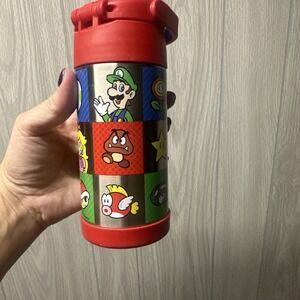 Thermos Funtainer Water Bottle Kids 12oz Red Good Super Mario Nintendo Insulated